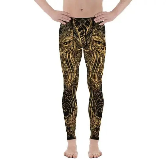 Simple Fashion Art Deco Men's Leggings: Owl Design, Moisture-Wicking, Quick-Drying