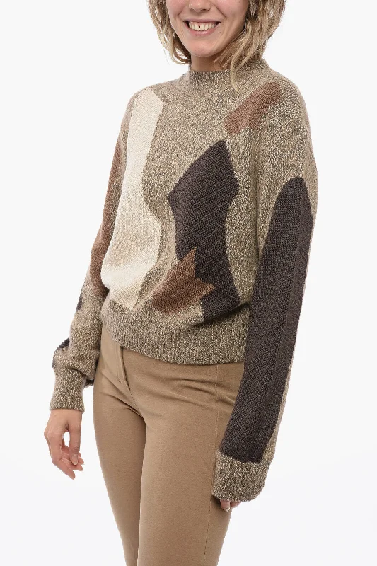 Simple Casual Feeling Moschino Blended Wool Pullover with Geometric Pattern