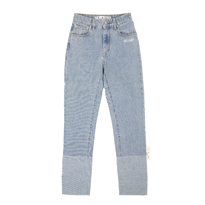 Elegant Feminine Style Blue Two Tone Straight Jeans