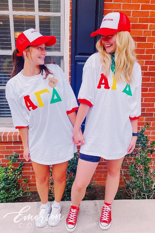 Elegant Temperament Alpha Gamma Delta Red Yellow Green Letters Oversized Jersey