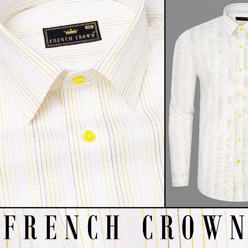 Sports Comfort Style Off White with yellow Striped Dobby Textured Premium Giza Cotton Shirt