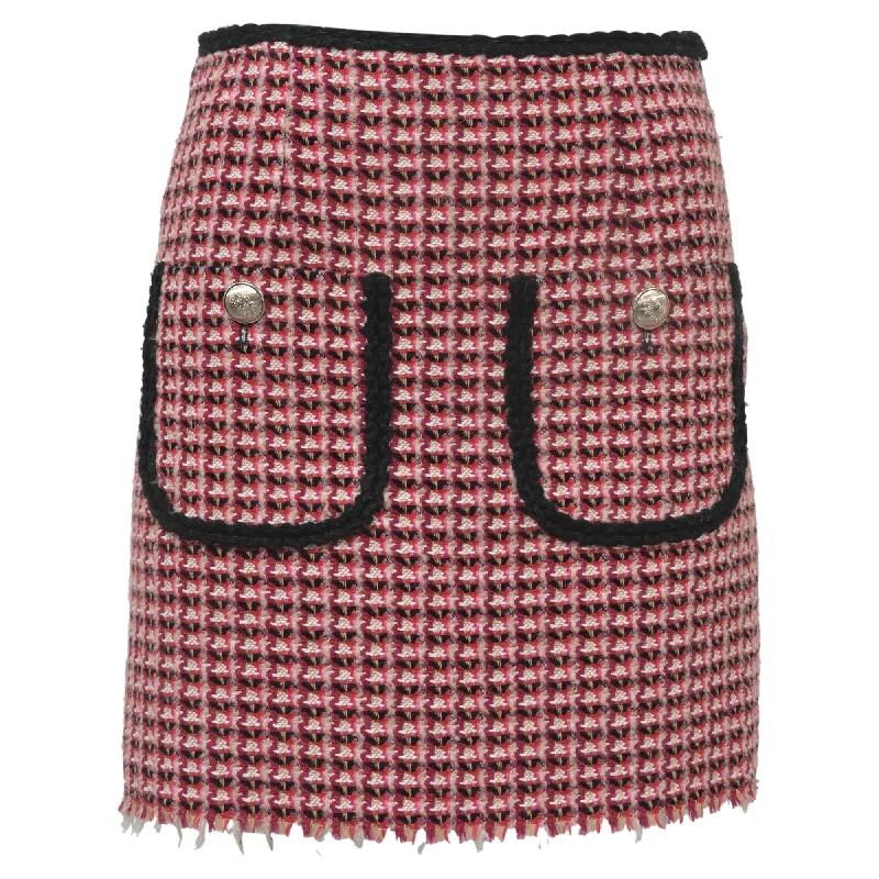 Elegant And Unique Design Maje Tweed Fringed Mini Skirt in Red Cotton