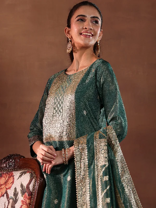 Romantic Lace Skirt Green Woven Design Silk Blend Straight Suit With Dupatta