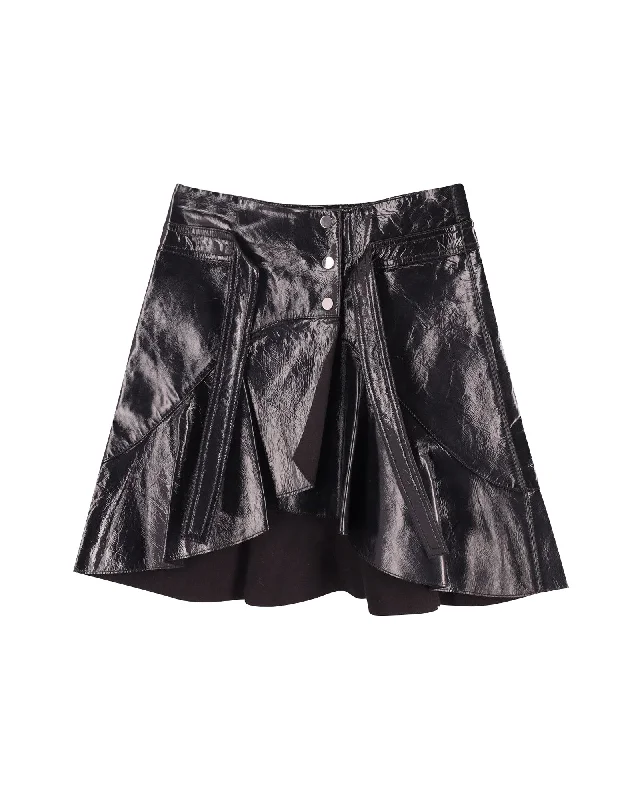 Sports Yoga Style Maje Ruffle Skirt in Black Leather