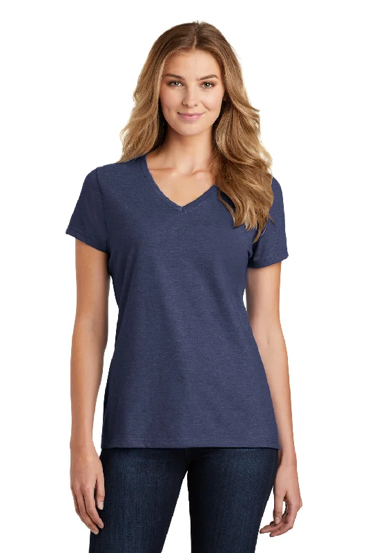 Elegant And Noble Style Port & Company Womens Fan Favorite Short Sleeve V-Neck T-Shirt - Heather Team Navy Blue