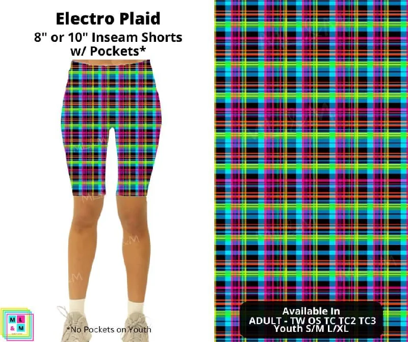 Elegant And Intellectual Style Electro Plaid Shorts w/ Pockets