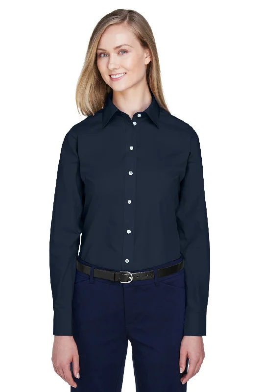 Simple Design Skirt Devon & Jones Womens Crown Woven Collection Wrinkle Resistant Long Sleeve Button Down Shirt - Navy Blue