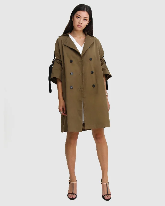 Sports Vitality Style Russian Romance Oversized Trench Coat - Military