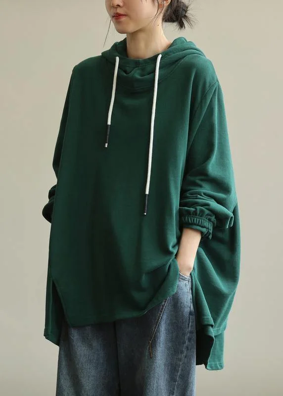 Casual Summer Style Unique green tunic pattern hooded drawstring Plus Size Clothing blouses