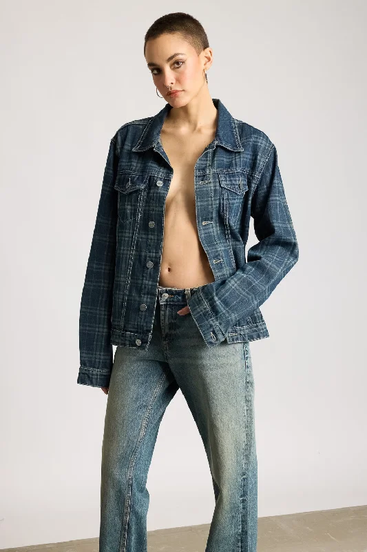 Casual Sports Suit Vintage Plaid Denim Jacket