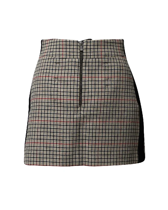 Romantic Chiffon Style Maje Check Mini Skirt with Black Side Seam Panel in Beige Cotton