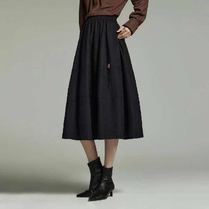 Simple And Generous Style Mid-Length A-Line Pleated Skirt with Pockets