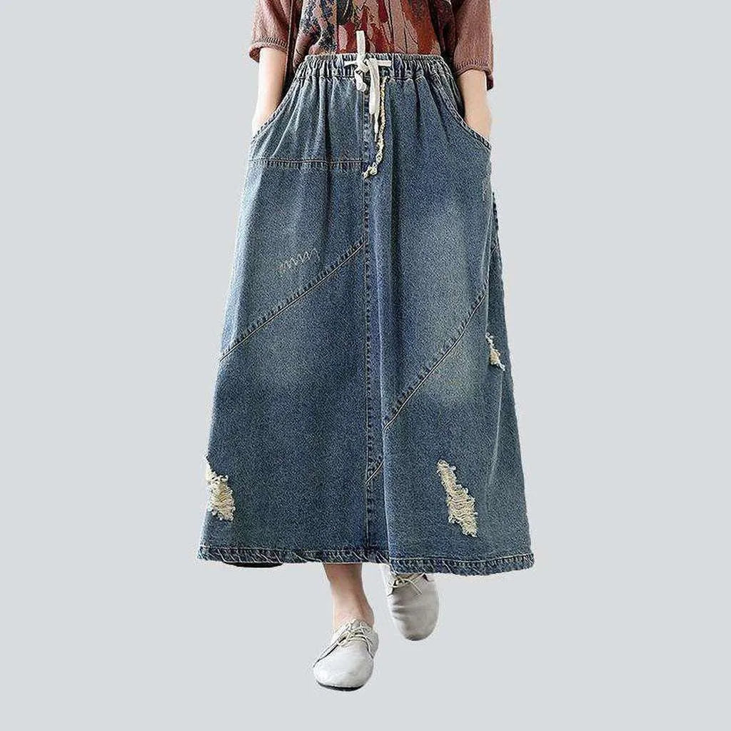 Gorgeous Process Design Ripped patchwork long denim skirt