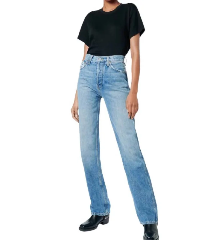 Simple And Color 90S High Rise Loose Jeans In Worn Blue