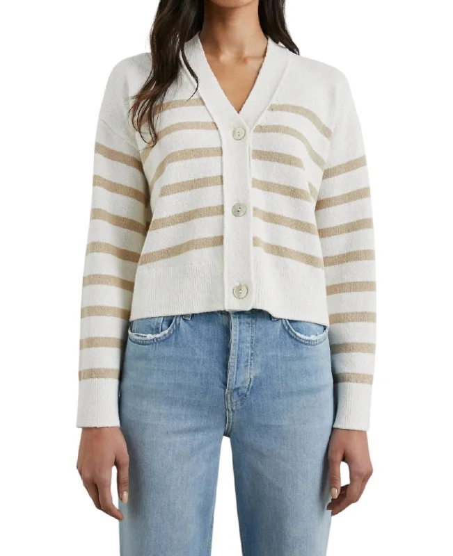 Elegant And Sweet Style Geneva Cardigan In Sand Stripe