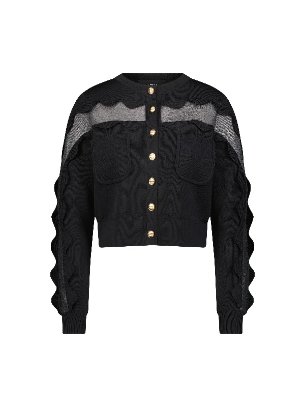 Rock Leather Jacket Scallop Crossover Cardigan