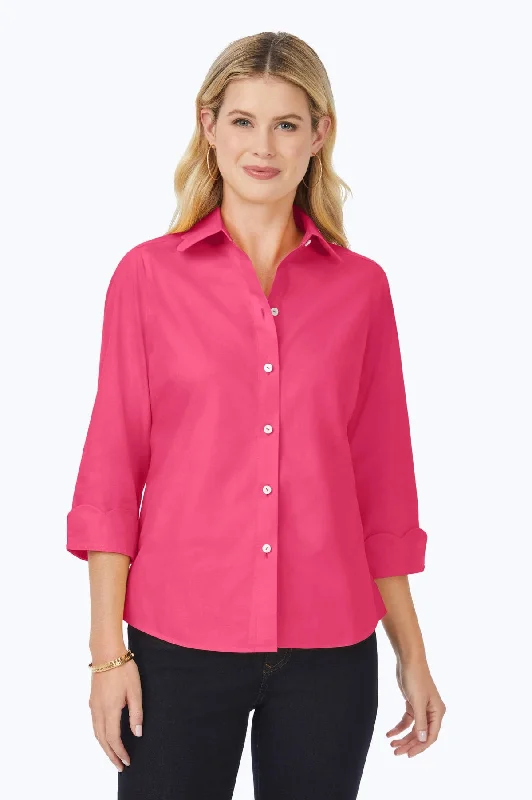 Simple Style Gwen 3/4 Sleeve Pinpoint No Iron Scallop Shirt