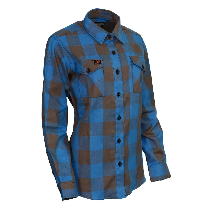 Rock Street Items Milwaukee Leather MNG21618 Women's Brown and Aqua Long Sleeve Cotton Flannel Shirt