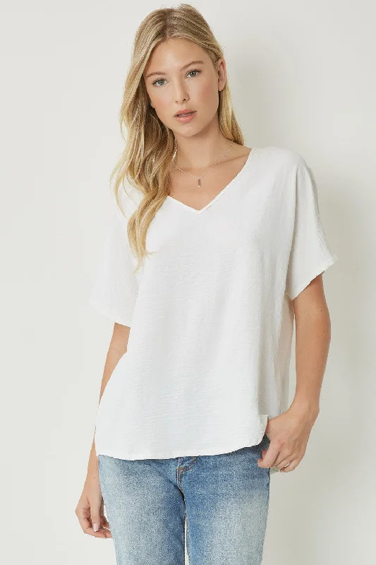 Elegant Slim Skirt Solid V-Neck Top, Off White