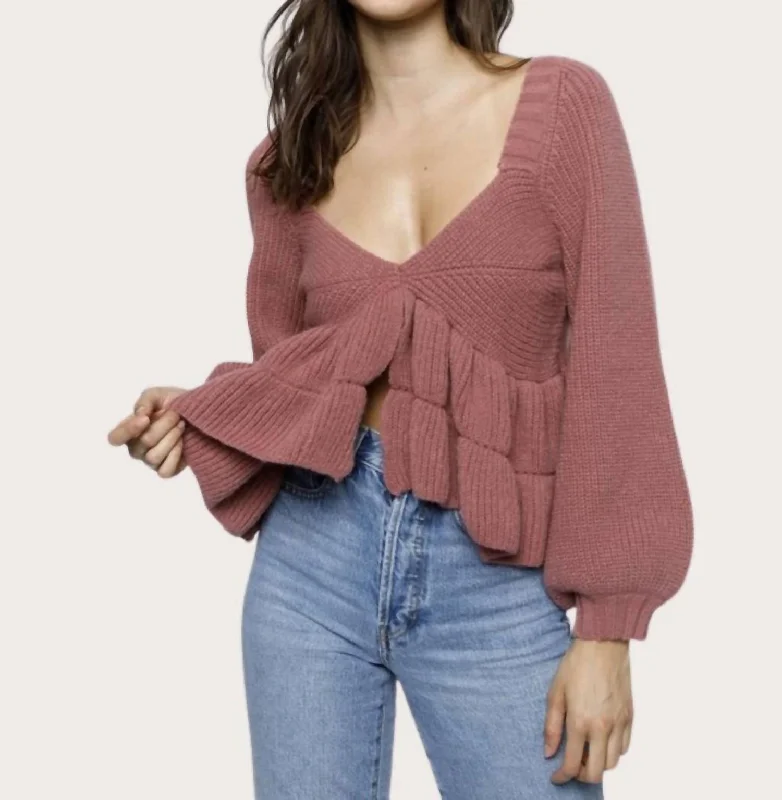 Simple Fashion Bri Baby Doll Sweater In Rust