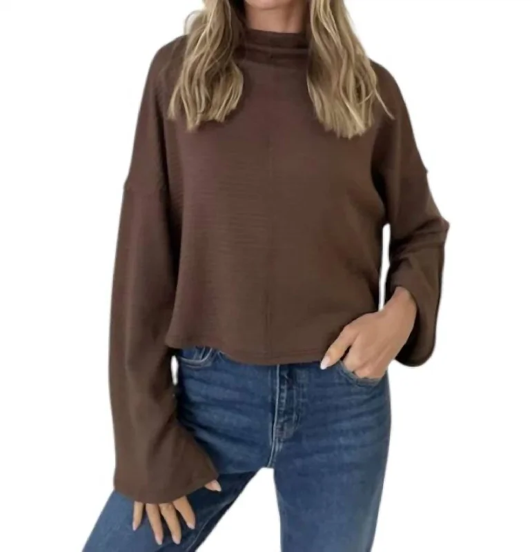 Elegant Lapel Style Kayla Ribbed Sweater In Brown