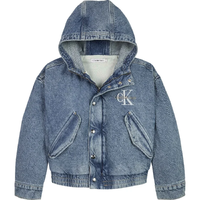 Rock Short Design Calvin Klein Modern Blue Cf Denim Hooded Jacket