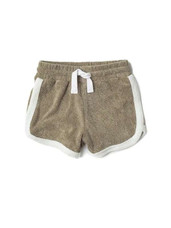 Sports Functional Style Terry Cloth Track Short - Khaki Green