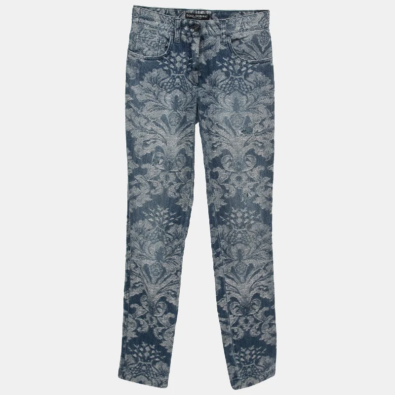 Rock Rivet Design Dolce & Gabbana Blue Jacquard Denim Jeans