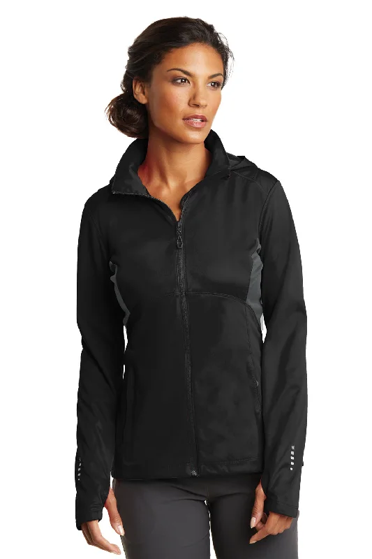 Sports High Waist Style Ogio Womens Endurance Pivot Wind & Water Resistant Full Zip Hooded Jacket - Blacktop/Gear Grey