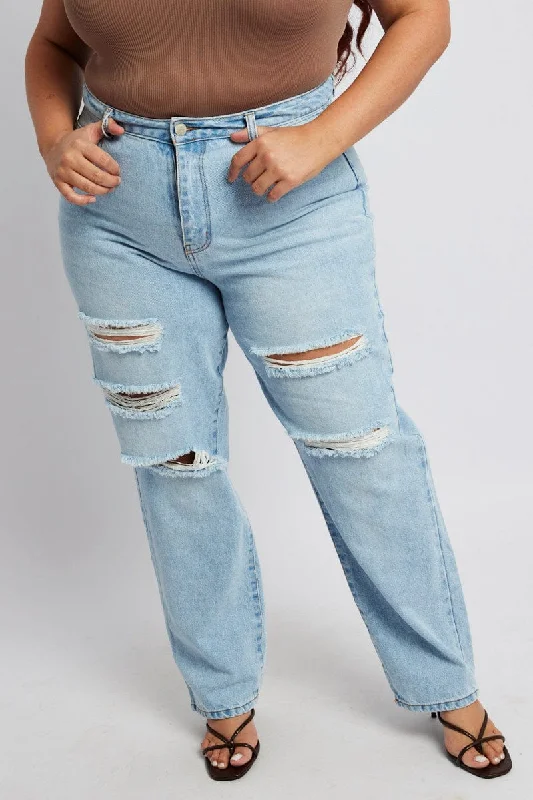 Rock Ripped Design Denim Baggy Jeans High Rise Ripped