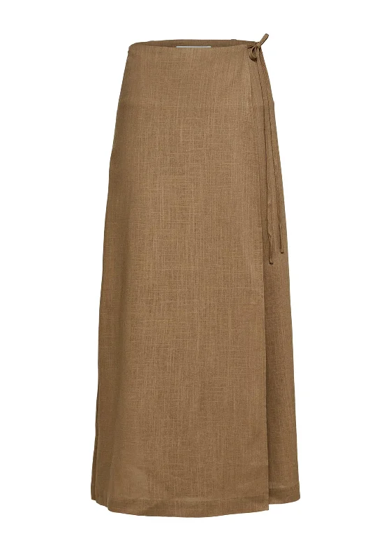 Romantic Wave Skirt Selected Femme Eloisa Maxi Wrap Skirt, Tigers Eye