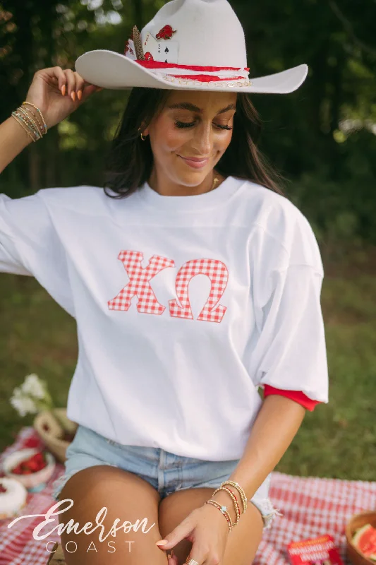 Simple Daily Wear Chi O Gingham Print Letter Jersey