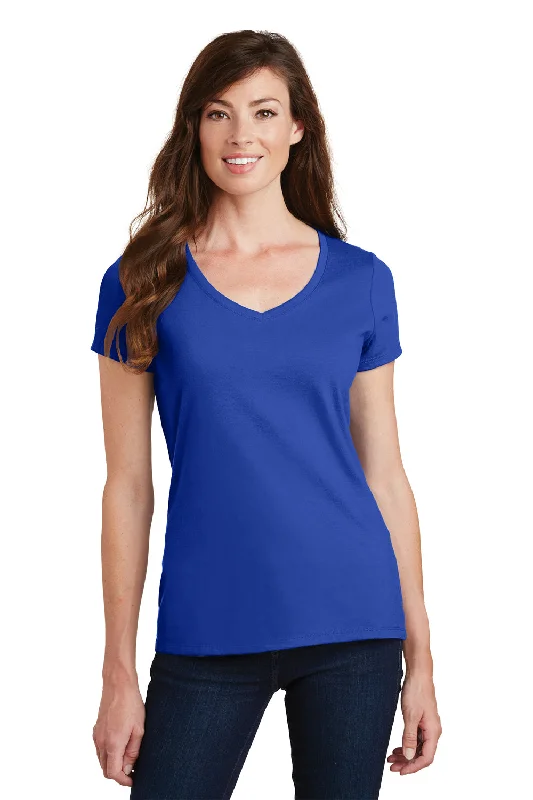 Elegant Long Skirt Style Port & Company Womens Fan Favorite Short Sleeve V-Neck T-Shirt - True Royal Blue