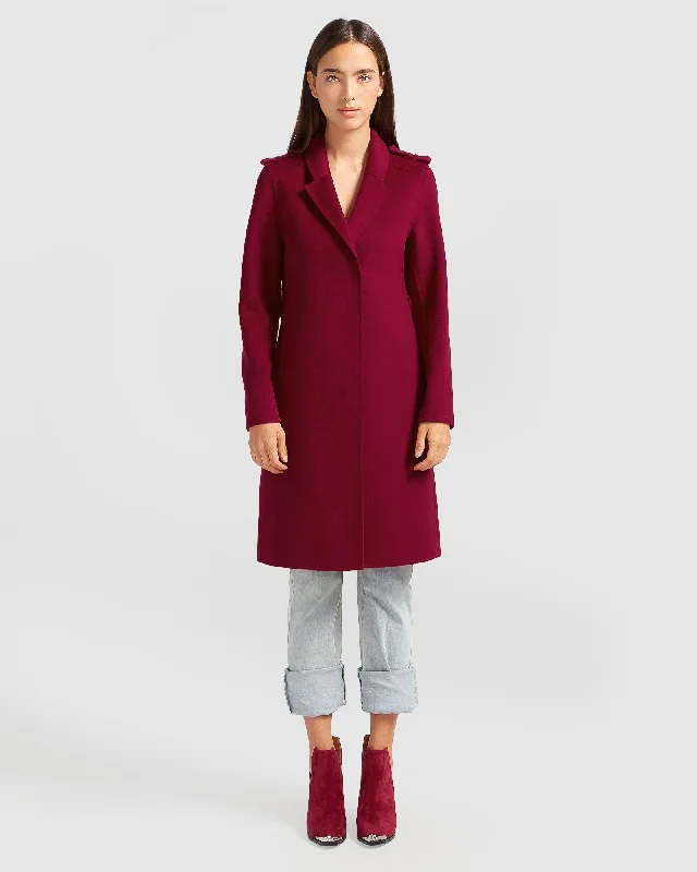 Gorgeous Shining Design Jealousy Belted Wool Blend Coat - Magenta