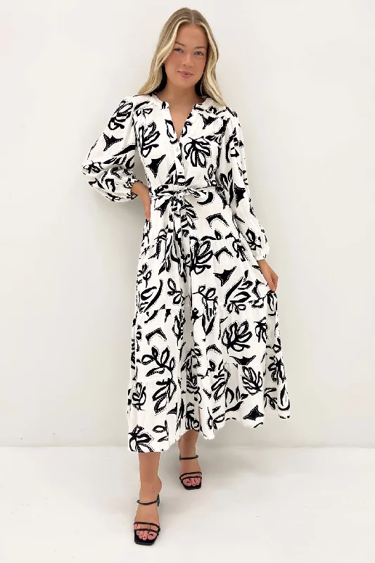 Casual Matching Style Alannah Maxi Dress White Black Leaf