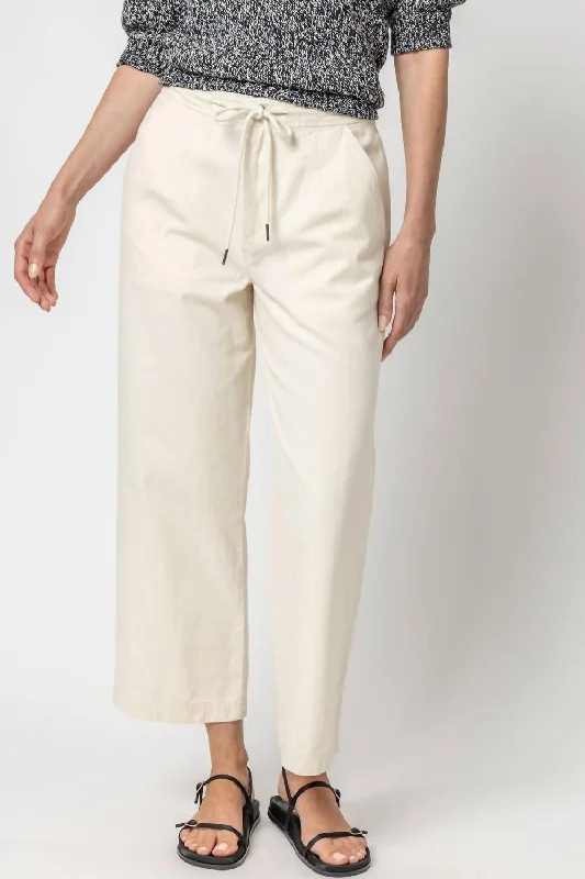 Romantic Pastoral Style Canvas Drawstring Pant In Ecru