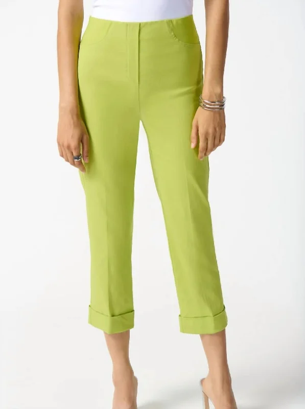 Sports Fitness Wear Crop Cuff Pant In Lime