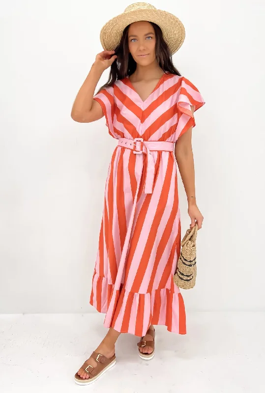 Elegant Small Dress Delanie Midi Dress Pink Orange