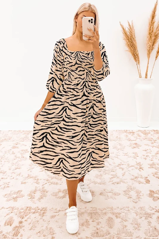 Casual Sports Suit Devon Midi Dress Taupe Zebra