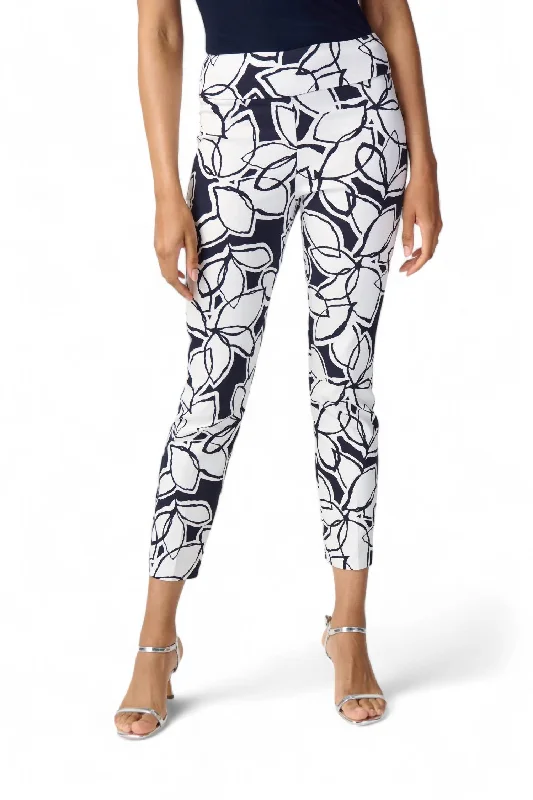 Sports Yoga Style Floral Print Two Tone Pants In Midnight Blue/vanilla