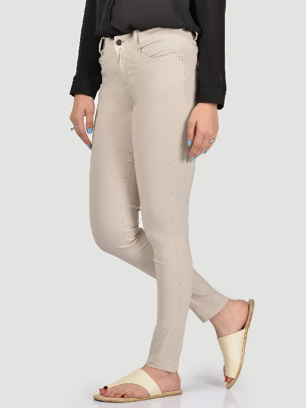 Rock Punk Style Jeggings-Beige