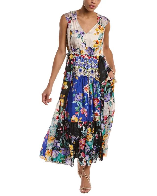 Casual Denim Style Johnny Was Sky Flower Natania Silk Dress