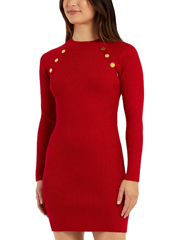 Casual Cartoon Style Juniors Womens Button Detail Mini Sweaterdress