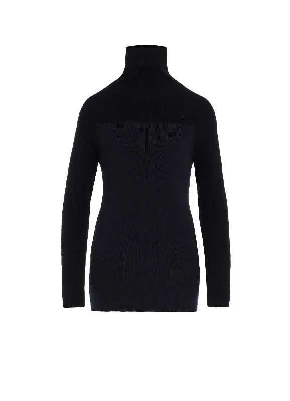 Rock Black Style STANDARD WOOL WOSHABLE PLAIN STITCH SIDE TUETLE LONG TURTLE KNITWEAR