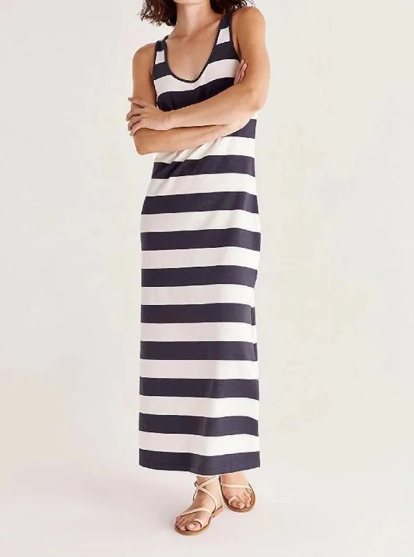 Casual Fit Style Mallory Stripe Maxi Dress in Navy/White