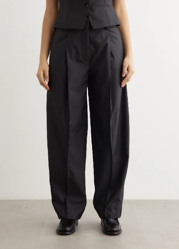 Casual Matching Style Melange Stripe Suiting Relaxed Pleated Pants