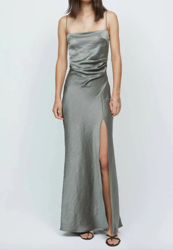 Elegant Lapel Style Nadia Maxi Dress In Dark Olive