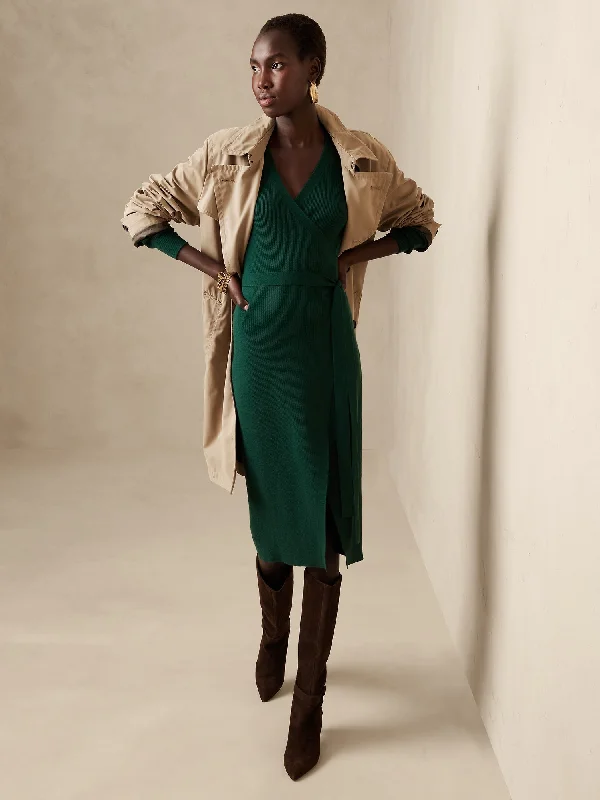 Elegant Wool Coat Netta Ribbed Wrap Dress