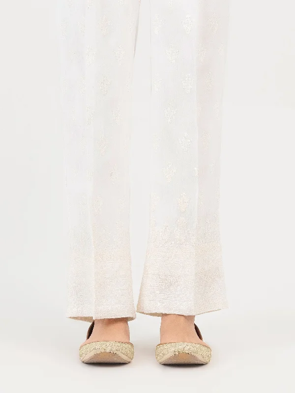 Casual Light Style Raw Silk Trouser-Embroidered (Pret)