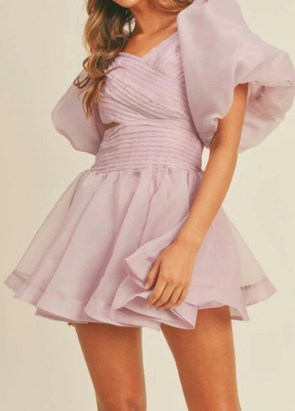 Elegant Temperament Puff Sleeve Mini Dress in Lavender